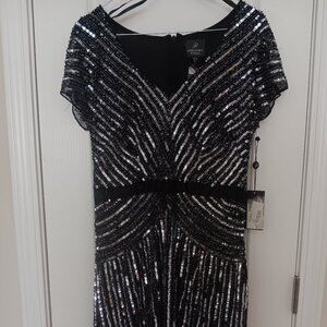 Adriana Papell black, sequined dress